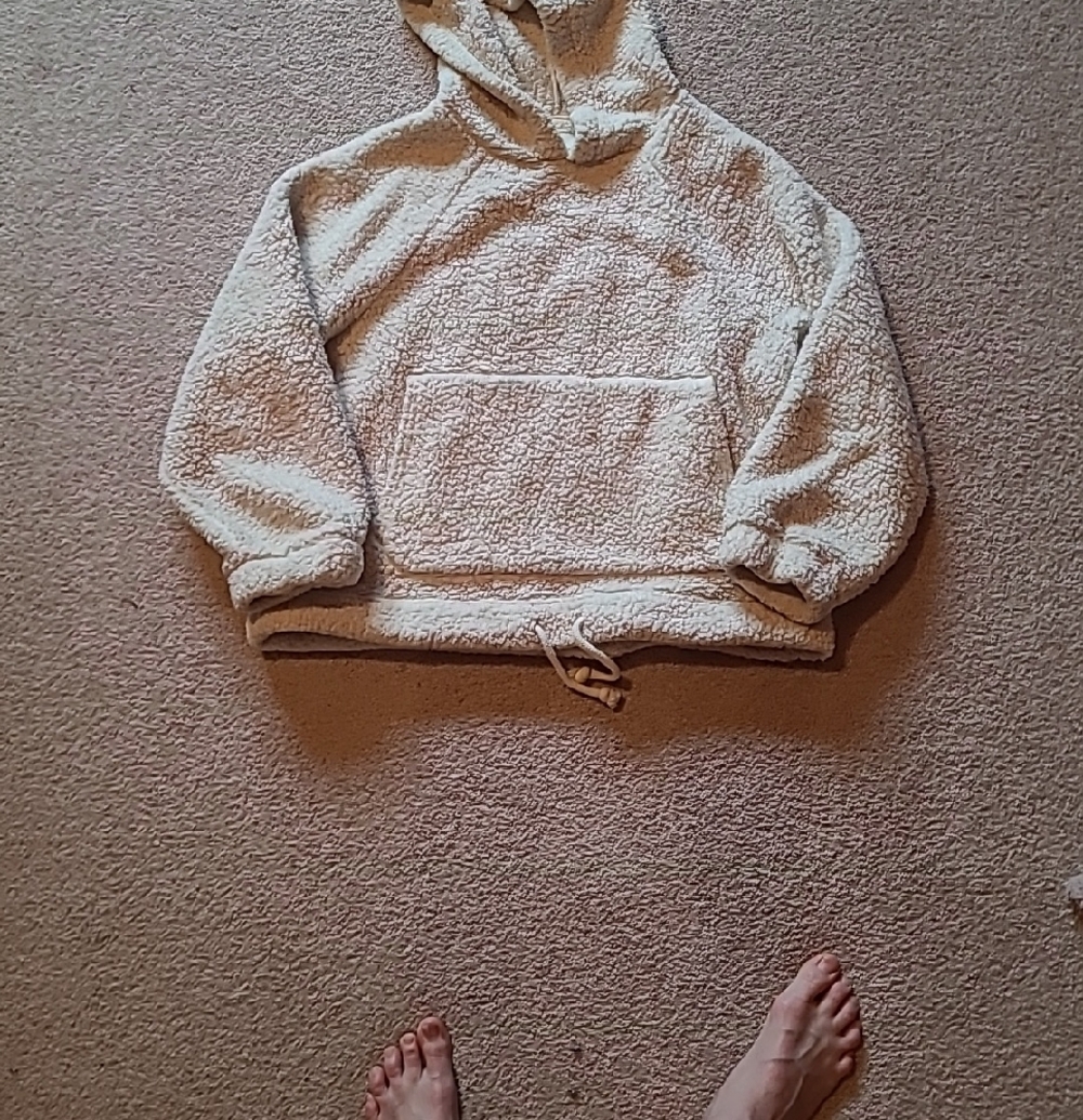 American Eagle Cozy Sherpa Hoodie - Cream and Mauve - Picture 2 of 5